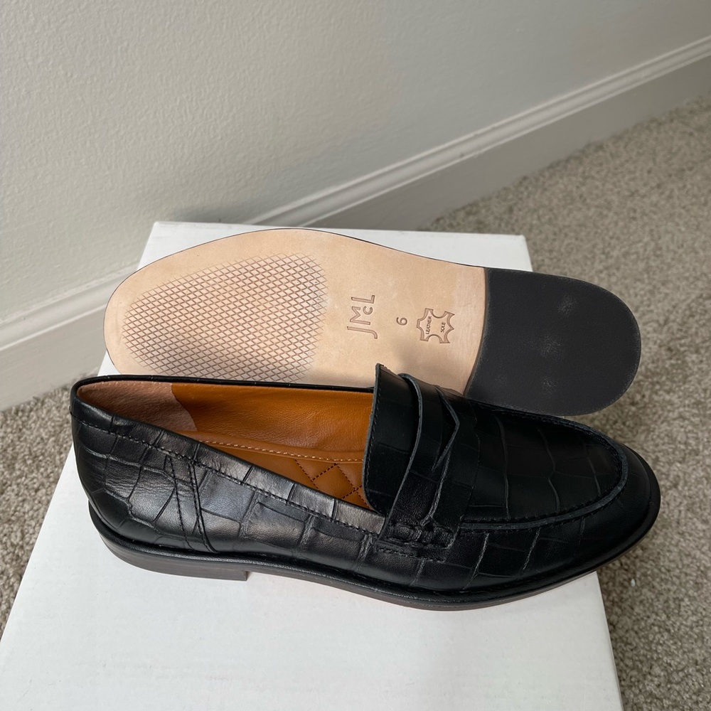 $278 J.MCLAUGHLIN BLACK CONCETTA CROC-EMBOSSED LEATHER PENNY LOAFERS NWT - Picture 7 of 8
